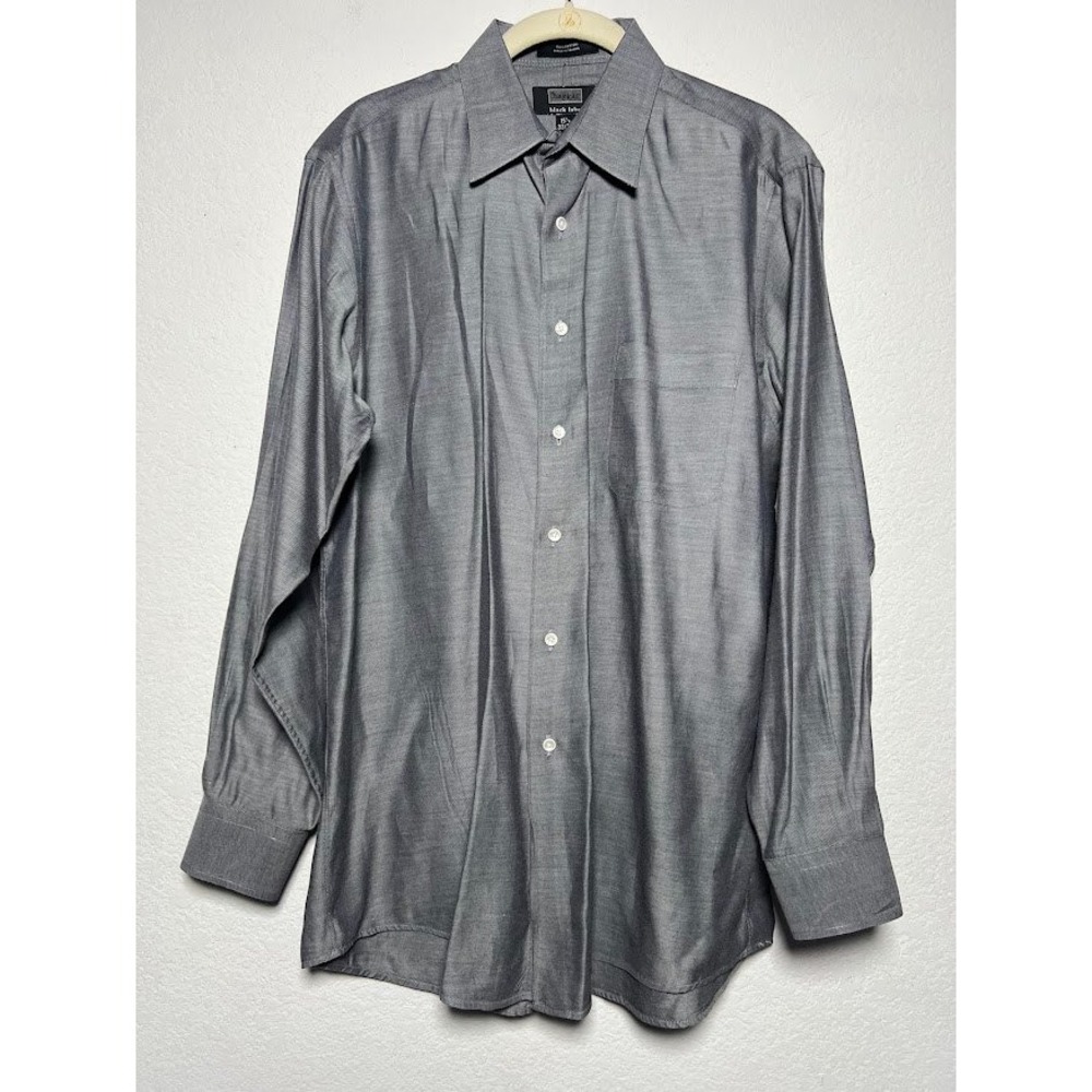 Haggar Button Down Shirt 15.5 32/33 Gray Mens Professional Black Label Cotton
